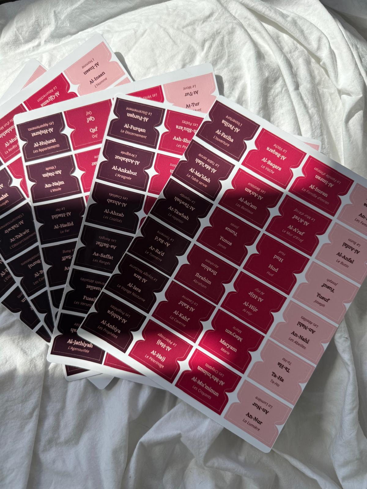 114 onglets pour Coran en français et phonétique - Rose foncé