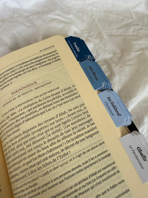 114 onglets pour Coran en français et phonétique - Bleu